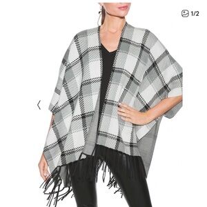 WHBM Ruana Plaid Wrap Ecru and Black NWT